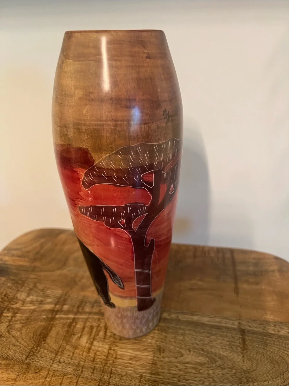 Hand-Carved Painted Soapstone Vase - Elephant Design
